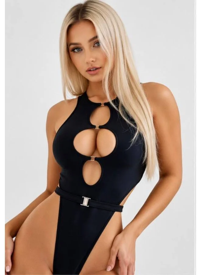 بونا فيدي بونا فايد مايوه نسائي قطعة واحدة أسود بتصميم مفتوح - Miami Body