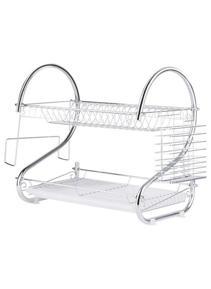 PROMASS 2 Tier Stainless Steel Dish Rack Metal Dish Drainer With Removable Drain Board And Utensil Holder Cup Holder Dish Drainer For Kitchen Counter Top - Image 1
