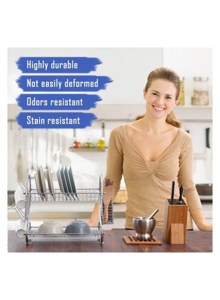 PROMASS 2 Tier Stainless Steel Dish Rack Metal Dish Drainer With Removable Drain Board And Utensil Holder Cup Holder Dish Drainer For Kitchen Counter Top - Image 2