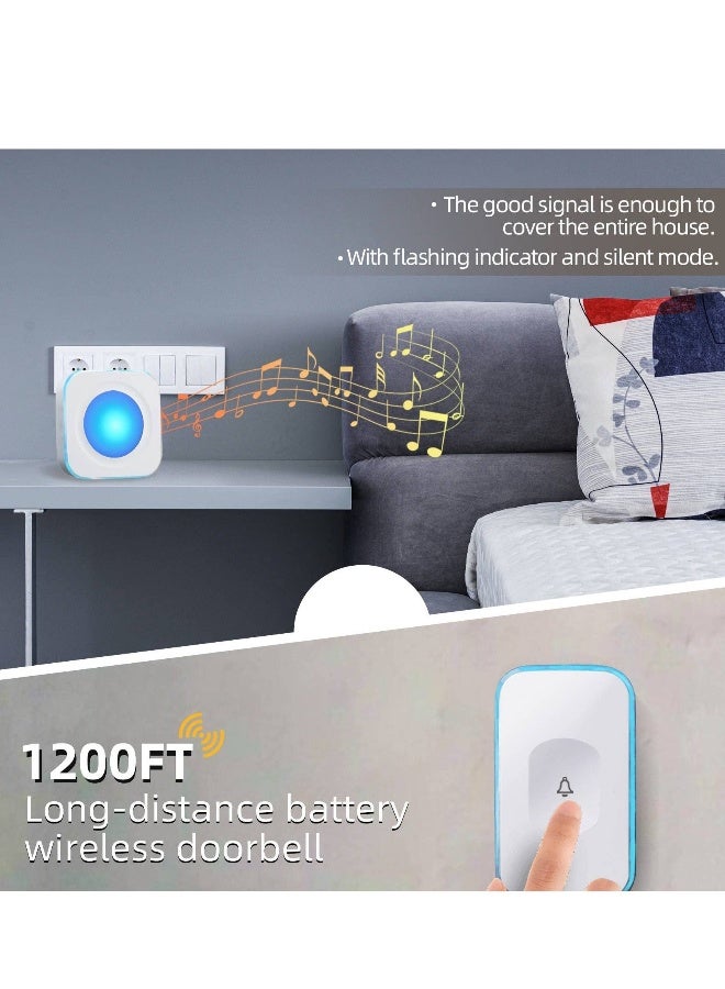 Wireless Doorbells for Home Battery Operated Doorbell at 1200 Feet, Mini Waterproof Doorbell with Flashing Light 36 Melodies 4 Volume Levels, 2 Portable Receivers & 1 Touch Button (White) - Image 2