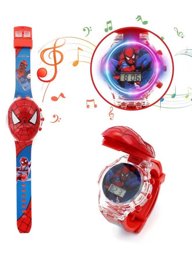 Spiderman Cartoon Children's Watch, Children's Glowing Watch Toy with Light Effect, Kids Electronic Watch with Music, Flip-top Cartoon Watch for Kids - Image 3