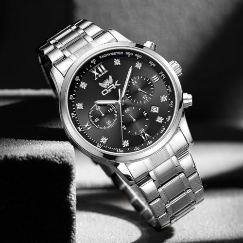 OPK Watch for Men Diamond Silver Black Analog Watches Waterproof Stainless Steel Casual Business Wristwatch - Image 2