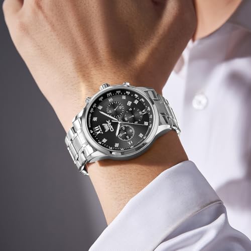 OPK Watch for Men Diamond Silver Black Analog Watches Waterproof Stainless Steel Casual Business Wristwatch - Image 4