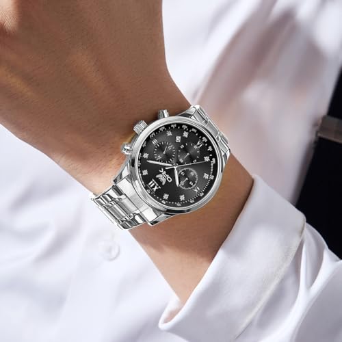 OPK Watch for Men Diamond Silver Black Analog Watches Waterproof Stainless Steel Casual Business Wristwatch - Image 5