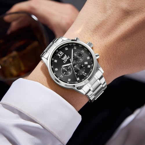 OPK Watch for Men Diamond Silver Black Analog Watches Waterproof Stainless Steel Casual Business Wristwatch - Image 3
