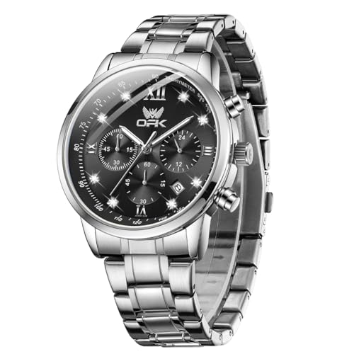 OPK Watch for Men Diamond Silver Black Analog Watches Waterproof Stainless Steel Casual Business Wristwatch - Image 1