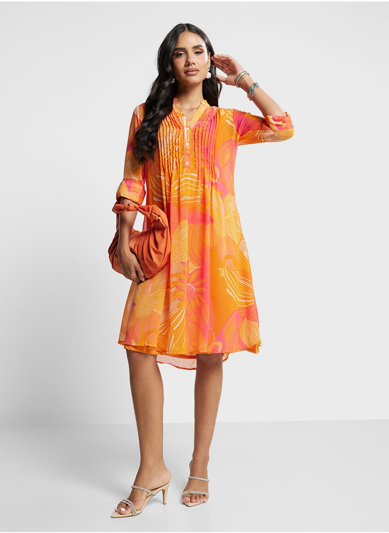 Biba - V-Neck Pleated Kurta - Image 1