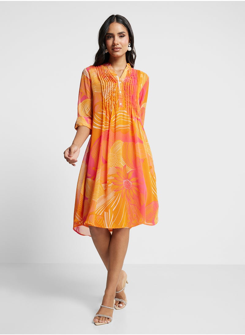 Biba - V-Neck Pleated Kurta - Image 1