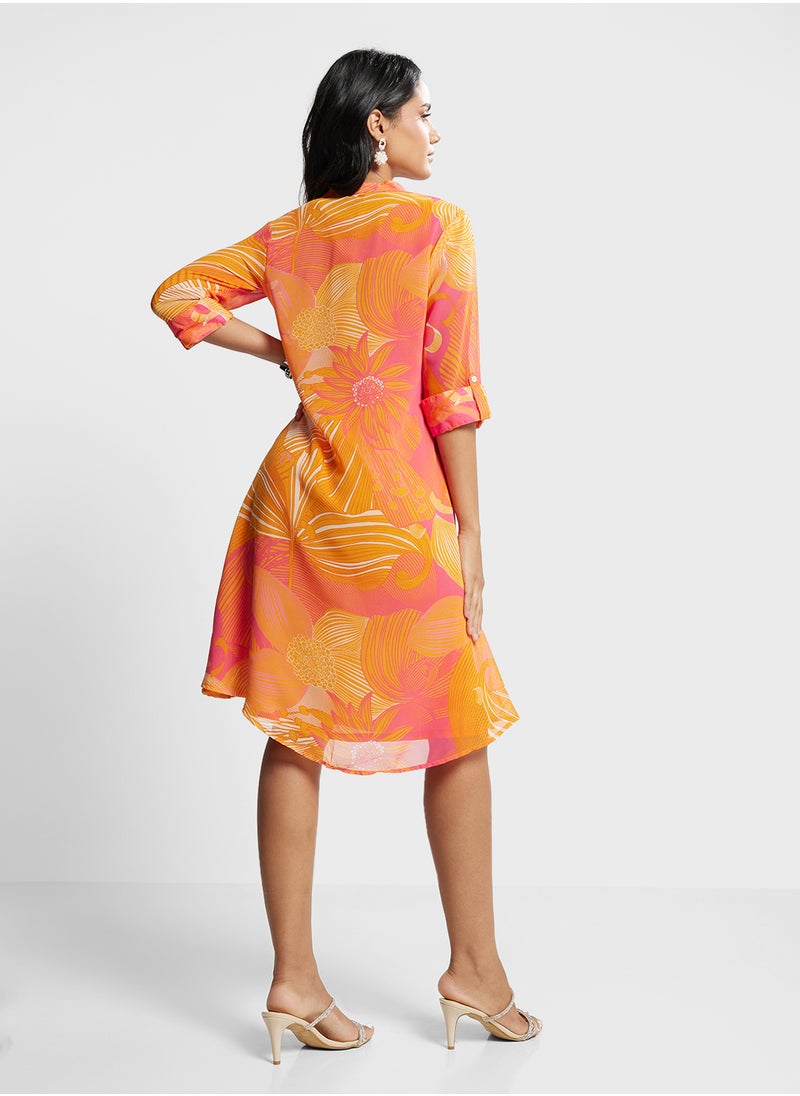 Biba - V-Neck Pleated Kurta - Image 1