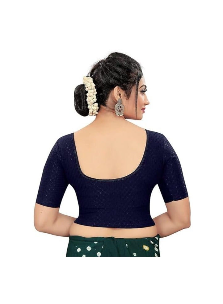 Accessorize Kingdom Accessories 22 Round Neck Dobby Cotton Lycra Stretchable Elbow Sleeve Readymade Saree Blouse for Women Stylish - Image 2