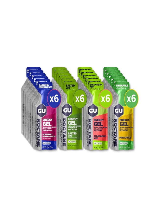 Gu Energy جل الطاقة GU Energy Roctane Ultra Endurance متعدد الاستخدامات، تغذية رياضية مثالية للجري وركوب الدراجات والمشي لمسافات طويلة والتزلج، بنكهات فواكه متنوعة، عبوة من 24 قطعة - Image 1