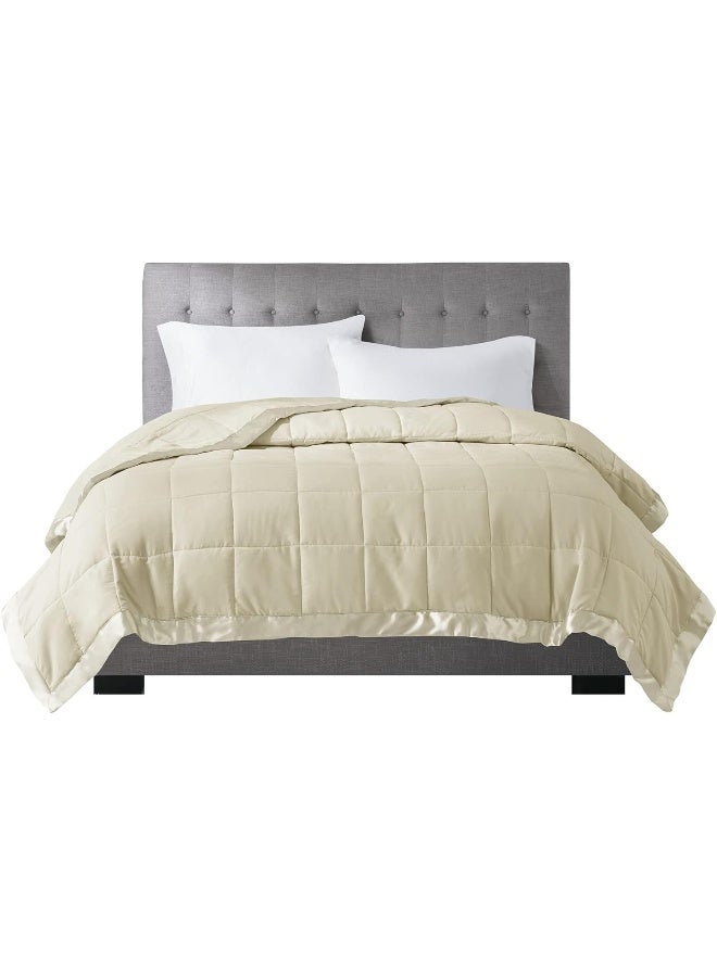 madison park Madison Park Windom Down Alternative Blanket Premium 3M Scotchgard Moisture Wicking Treatment Lightweight and Soft Bed Cover For All Season Satin Trim Cream King  - Image 3