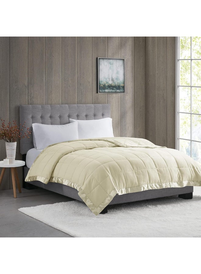 madison park Madison Park Windom Down Alternative Blanket Premium 3M Scotchgard Moisture Wicking Treatment Lightweight and Soft Bed Cover For All Season Satin Trim Cream King  - Image 4