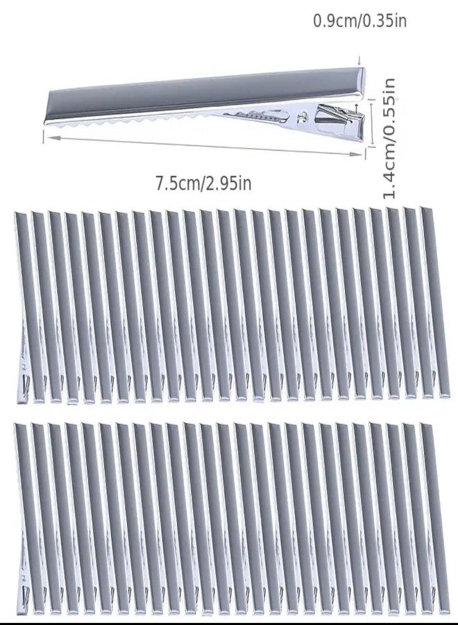 Metal Hair Clips, 7.5 cm Alligator Style, Silver, Pack of 50, Salon Styling Accessories - Image 2