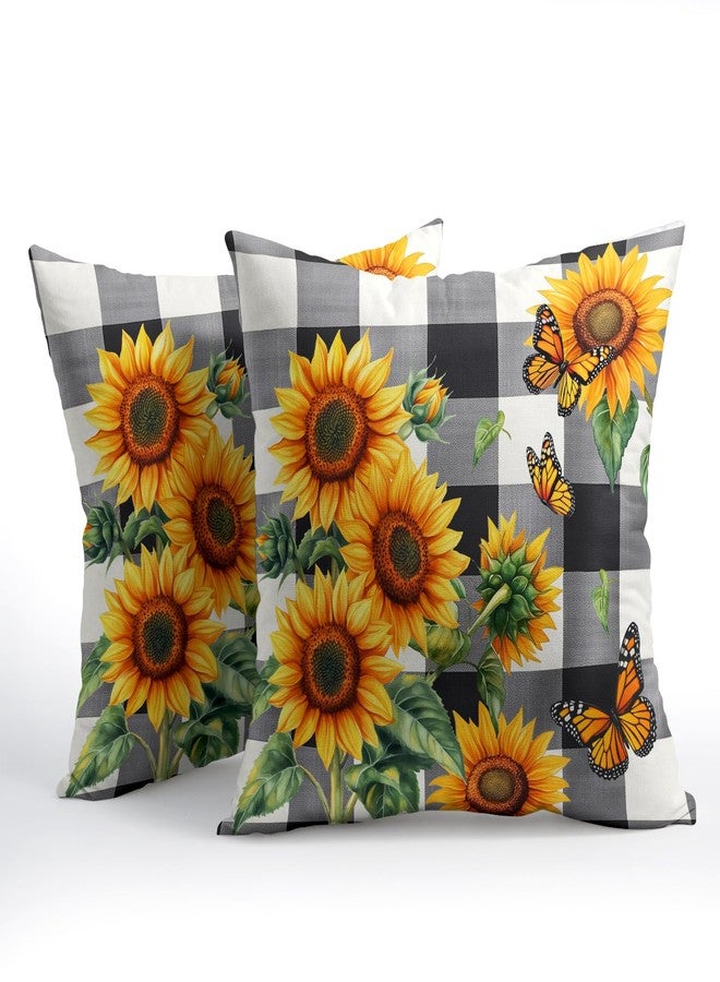 aportt Sunflower Pillow Covers 18X18 Inch Set of 2 Black White Buffalo Plaid Flower Decorative Pillow Cases Spring Summer Floral Cushion Case Farmhouse Modern Home Decor for Sofa Couch Bedroom - Image 2