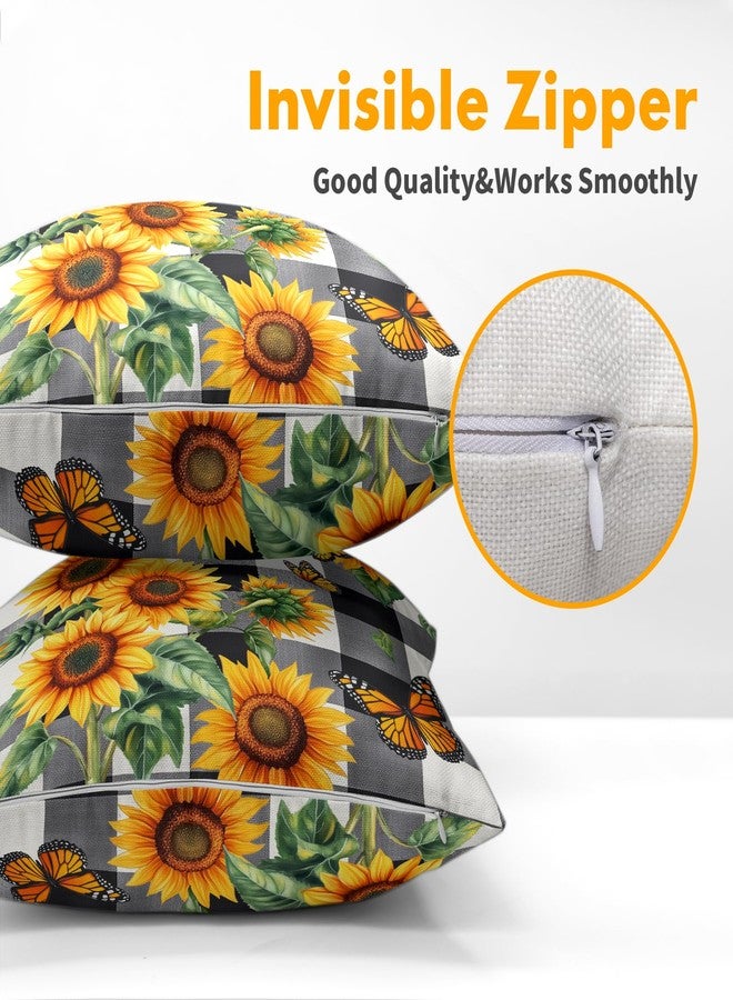 aportt Sunflower Pillow Covers 18X18 Inch Set of 2 Black White Buffalo Plaid Flower Decorative Pillow Cases Spring Summer Floral Cushion Case Farmhouse Modern Home Decor for Sofa Couch Bedroom - Image 3