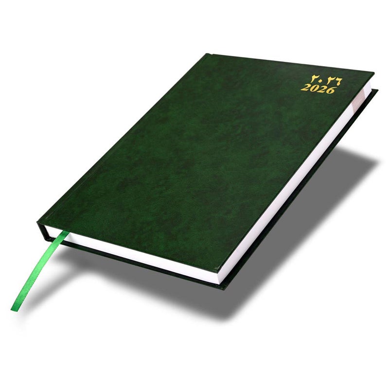 FIS 2026 Agenda Diary, 170x240mm Size, Hard Cover Vinyl, 1 Day a Page Format, Arabic/English, 60gsm White Paper, Green Cover-FSDI75AEV26GR - Image 1