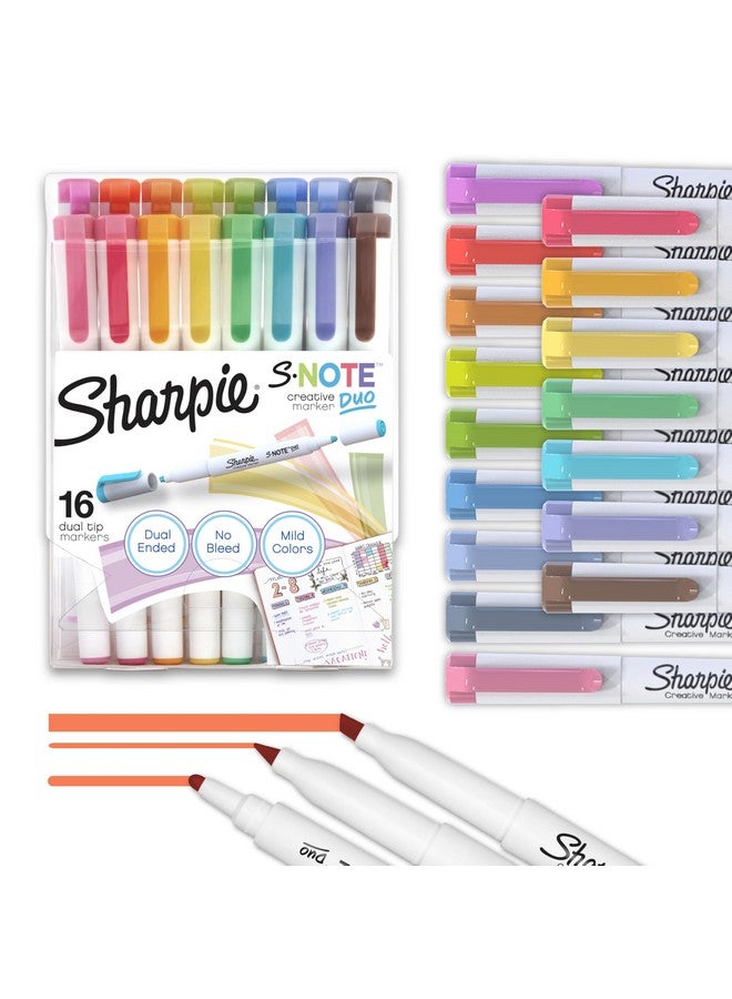 Sharpie S-Note Duo Dual-Ended Creative Marker Set, Part Highlighter Marker, Part Art Marker, Assorted Colors, Fine And Chisel Tip Marker, Includes Stand-Up Easel, 16 Count - Image 1