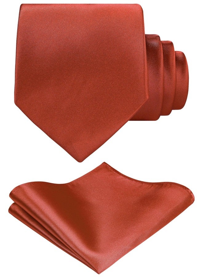 Tie G U Style TIE G Solid Satin Color Formal Necktie and Pocket Square Sets in Gift Box, Burnt Orange, Regular - Image 1