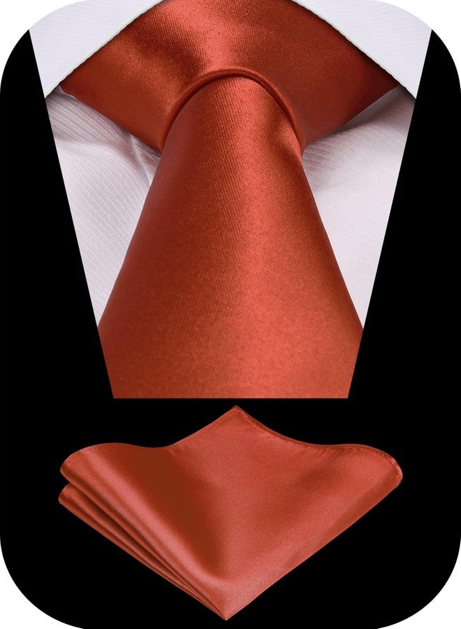 Tie G U Style TIE G Solid Satin Color Formal Necktie and Pocket Square Sets in Gift Box, Burnt Orange, Regular - Image 2