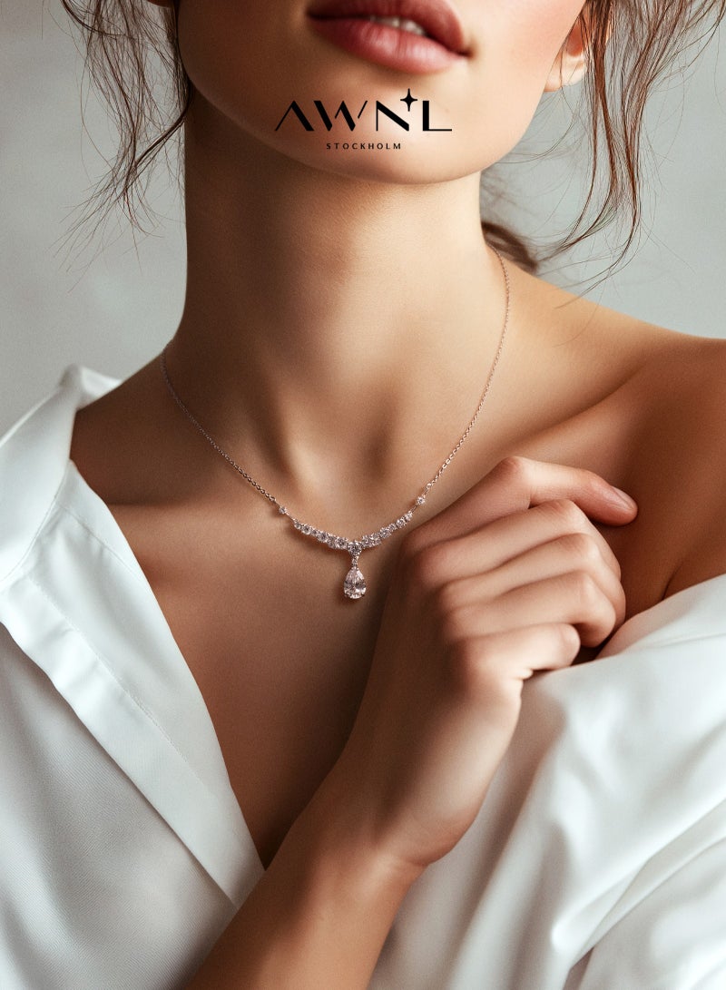 AWNL Al-Barqah Dew Necklace for Women – Pendant with White Zirconia Gemstone and Sterling Silver, Middle East Exclusive Collection - Image 1