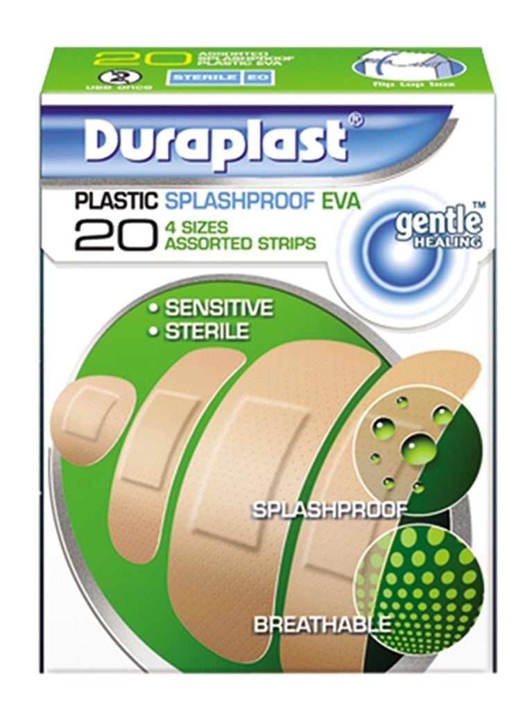 Duraplast Plastic Splashproof Eva Bandage 20 Strips, 4 Sizes 