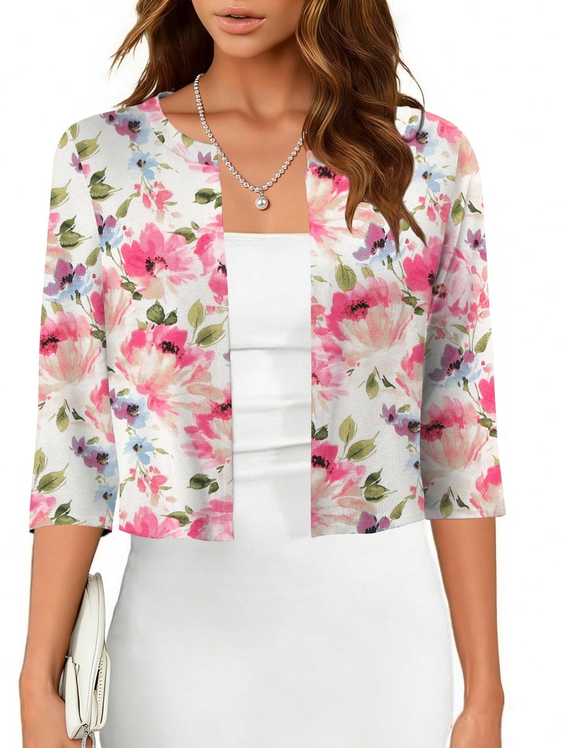 CRAZY GRID Women 3/4 Sleeve Open Front Cropped Cardigan Bolero Shrugs for Dress Lightweight Party Wear RogueRed X-Large - Image 2