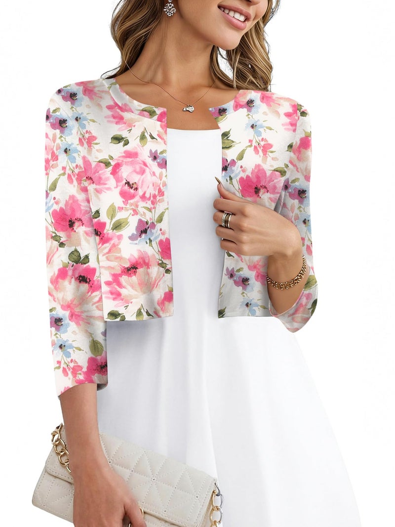 CRAZY GRID Women 3/4 Sleeve Open Front Cropped Cardigan Bolero Shrugs for Dress Lightweight Party Wear RogueRed X-Large - Image 1