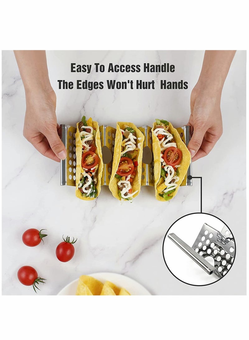 SYOSI Taco Holders 4 Pack Food Grade Taco Plate Stainless Steel Tacos Holder Plate for Party Stackable Food Trays Racks Hold Soft and Hard Shell Tacos Spring Roll - Image 5