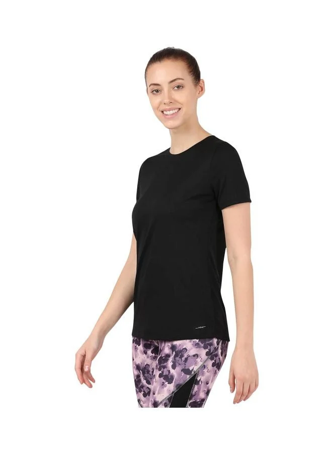 Jockey black MW71 Women Microfiber Round Neck Relaxed Fit T Shirt with StayDry and StayFresh Treatment for Women | Best Price UAE