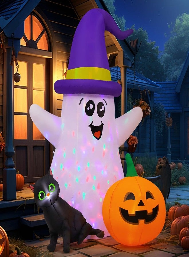 GOOSH - 5 FT Halloween Inflatables for Outdoor Decorations, Yard, Cute Ghost Wizard with Black Cat Pumpkin with Built-in LEDs for Garden, Lawn, Party Decoration - Image 2
