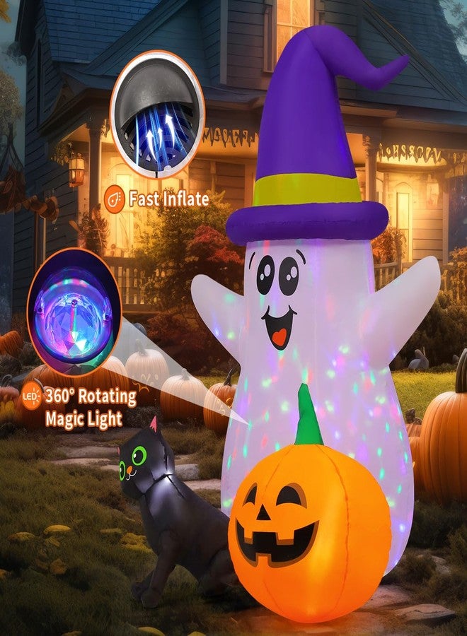 GOOSH - 5 FT Halloween Inflatables for Outdoor Decorations, Yard, Cute Ghost Wizard with Black Cat Pumpkin with Built-in LEDs for Garden, Lawn, Party Decoration - Image 4