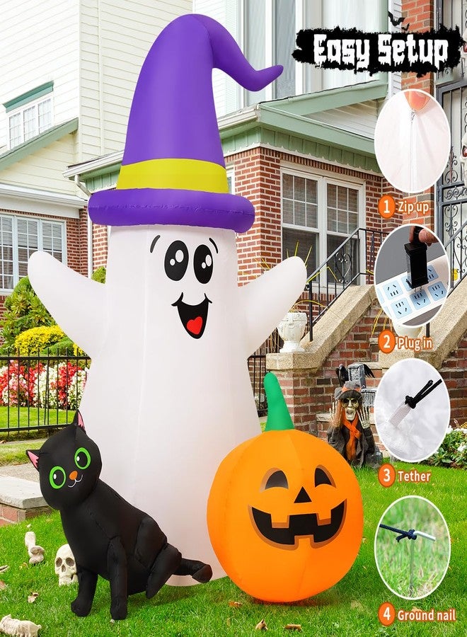 GOOSH - 5 FT Halloween Inflatables for Outdoor Decorations, Yard, Cute Ghost Wizard with Black Cat Pumpkin with Built-in LEDs for Garden, Lawn, Party Decoration - Image 5