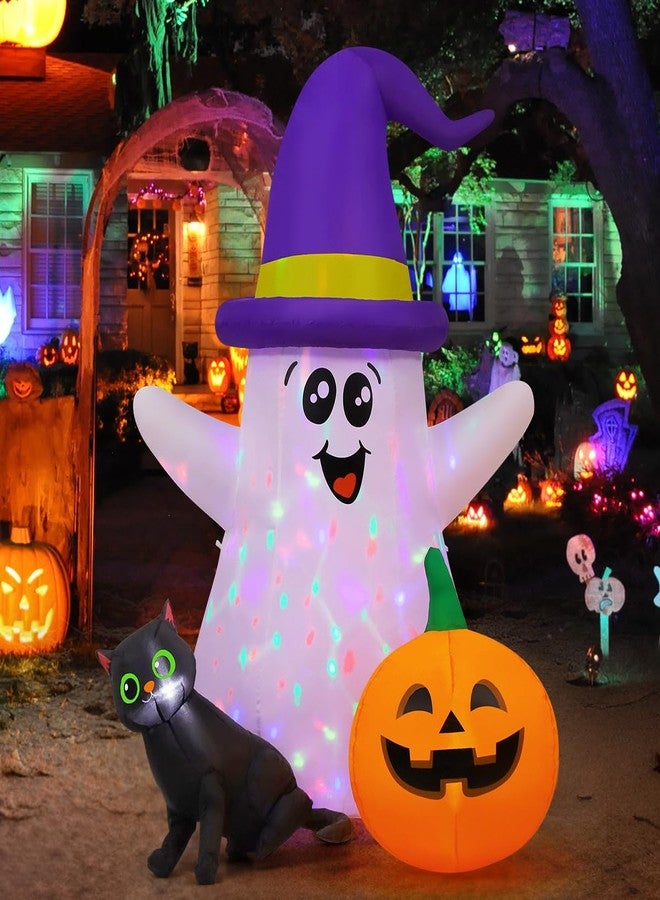 GOOSH - 5 FT Halloween Inflatables for Outdoor Decorations, Yard, Cute Ghost Wizard with Black Cat Pumpkin with Built-in LEDs for Garden, Lawn, Party Decoration - Image 1