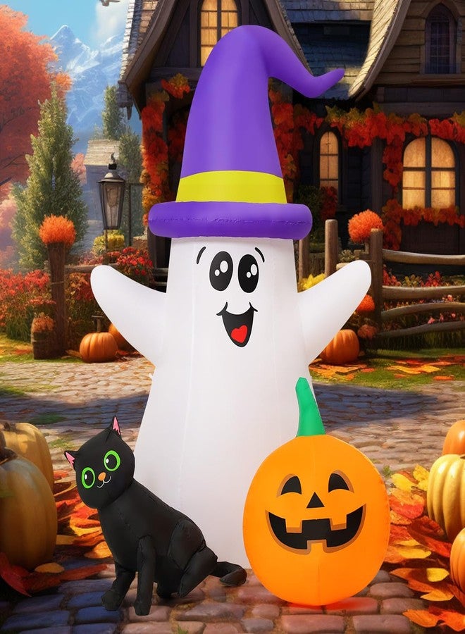 GOOSH - 5 FT Halloween Inflatables for Outdoor Decorations, Yard, Cute Ghost Wizard with Black Cat Pumpkin with Built-in LEDs for Garden, Lawn, Party Decoration - Image 3