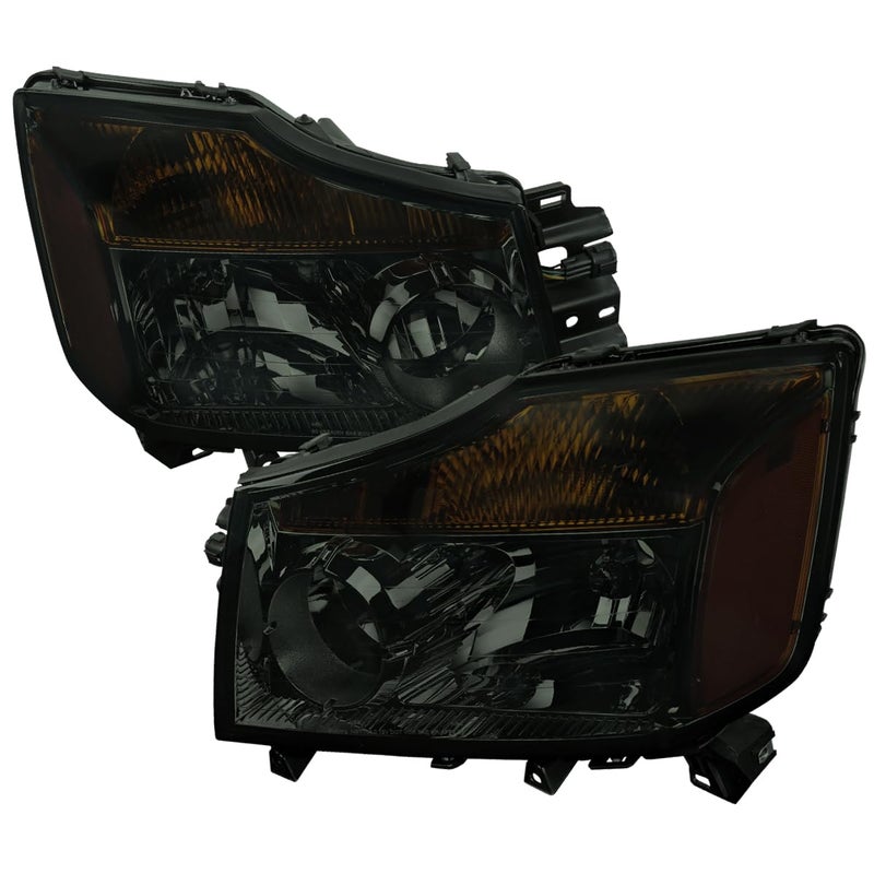SPECD TUNING Smoke Lens Headlights Amber Compatible with 20042015 Nissan Titan 20042007 Armada LR Pair Head Light Lamp Assembly