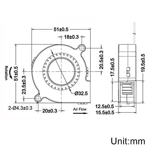 WINSINN 5015 Blower Fan 5V, 3D Printer 5 Volt Fans Blower Turbine Turbo Dual Ball Bearing, Brushless Cooling 50mmx15mm 2PIN (Pack of 2Pcs) - Image 2