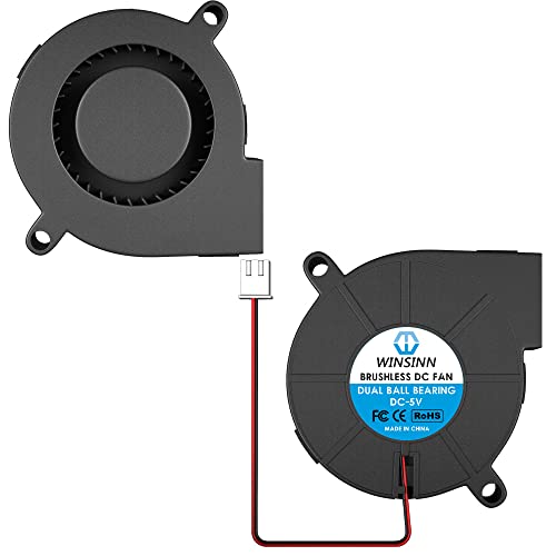 WINSINN 5015 Blower Fan 5V, 3D Printer 5 Volt Fans Blower Turbine Turbo Dual Ball Bearing, Brushless Cooling 50mmx15mm 2PIN (Pack of 2Pcs) - Image 3
