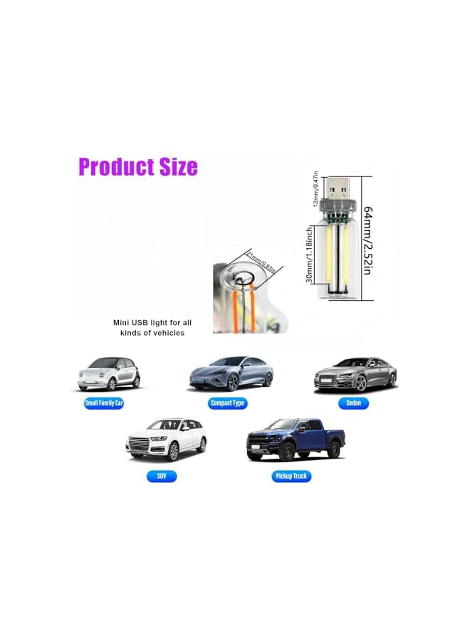 The Bros USB LED Night Lamps, Mini Retro Car Interior Lights, Plug-in Atmosphere Lighting for Vehicles & Bedrooms (Warm Yellow Light-4) - Image 3