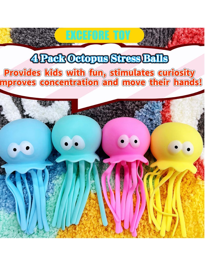 Excefore Stress Balls for Kids and Adults, Sea Animals Squeeze Toys, Dough Ball, Sensory Fidget Toy Anxiety Stress Relief Squeezing Balls Calming Tool, for Kids Party Favors, Octopus, 4 Color - Image 5