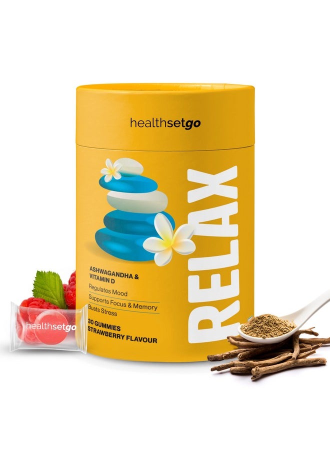 healthsetgo HealthSetGo Stress Relief Ashwagandha Gummies | Vitamin D | Boosts Mood & Focus | Extra Strength | Gluten & Gelatin Free | Men & Women | Berry Flavour | 30 Pack  - Image 1