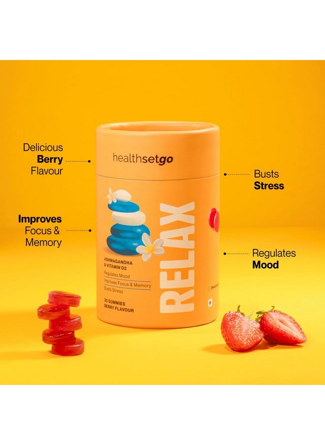 healthsetgo HealthSetGo Stress Relief Ashwagandha Gummies | Vitamin D | Boosts Mood & Focus | Extra Strength | Gluten & Gelatin Free | Men & Women | Berry Flavour | 30 Pack  - Image 2