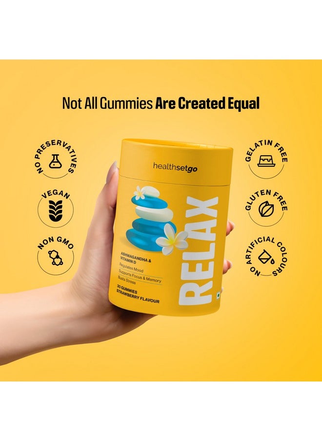 healthsetgo HealthSetGo Stress Relief Ashwagandha Gummies | Vitamin D | Boosts Mood & Focus | Extra Strength | Gluten & Gelatin Free | Men & Women | Berry Flavour | 30 Pack  - Image 4