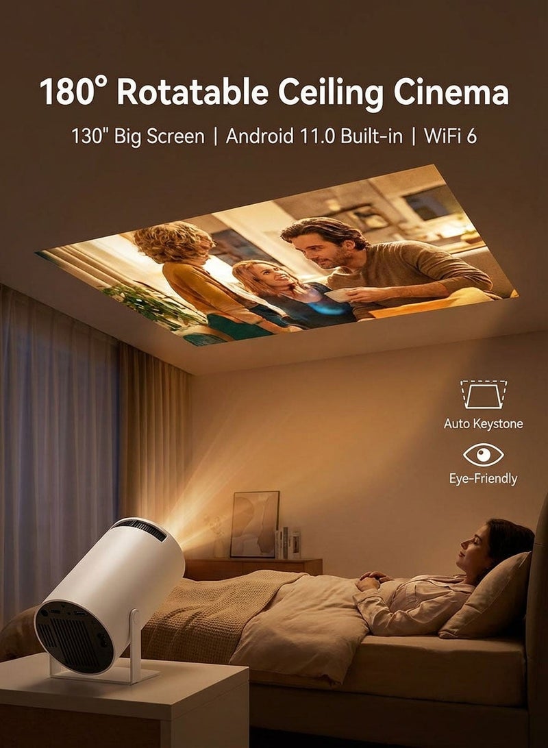 Smart Home Cinema Projector, Android 11.0 System, 130 Inch Display, WiFi 6, 4K Video Support, Built-in Apps For Movie & Gaming - White - Image 1