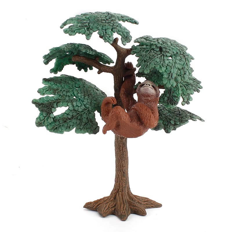 Rileryan Realistic Sloth Figurine Plastic Sloth Wild Animal Figurine and Tree Figurine for Collection Desktop Decoration Cake Topper