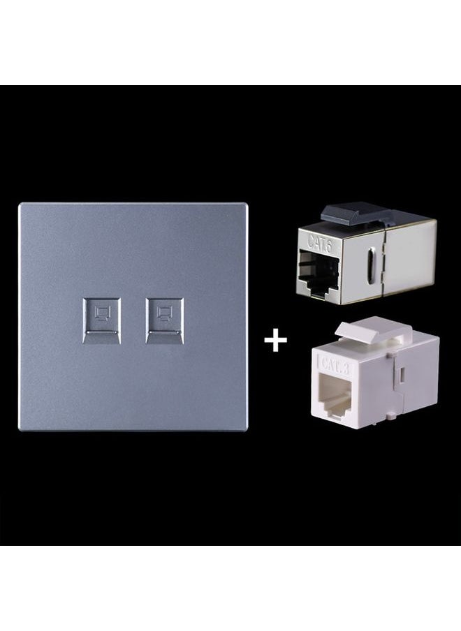 BURAQ CAT.6 Shielded Pass-through Network Module, Dual Ports Panel + Shielded Pass-through + Telephone Socket (Grey)  - Image 1