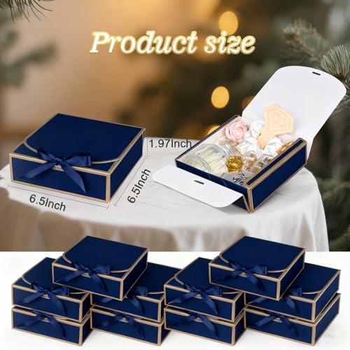 WLUSEAXI 10Pack Small Gift Boxes, 6.5''x6.5''x2'' Blue Gift Boxes with Ribbon, Small Boxes for Gifts Birthday Wedding Party Valentine's Day Mother's Day - Image 2