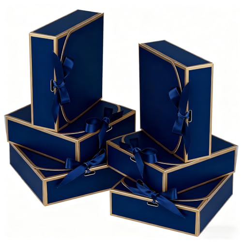 WLUSEAXI 10Pack Small Gift Boxes, 6.5''x6.5''x2'' Blue Gift Boxes with Ribbon, Small Boxes for Gifts Birthday Wedding Party Valentine's Day Mother's Day - Image 1