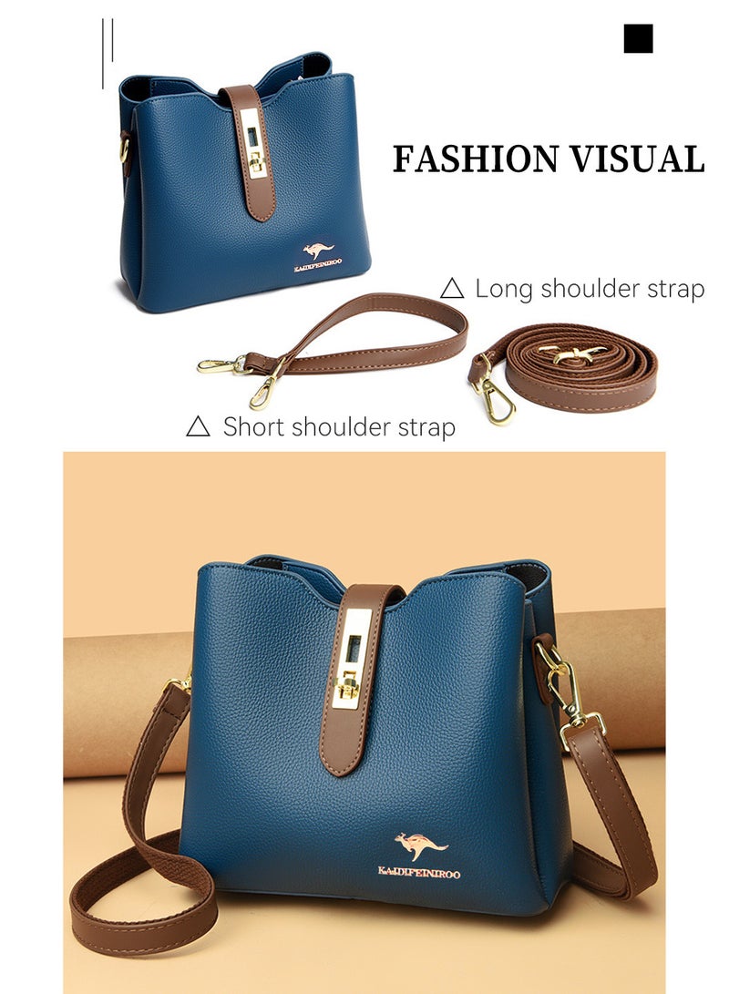 Moovant Premium Leather Women Shoulder Bag, Women's Handbag, Elegant Patent Leather Bag, Waterproof Tote Bag, Large Capacity Bucket Bag, with 2 Shoulder Straps, Blue  - Image 4