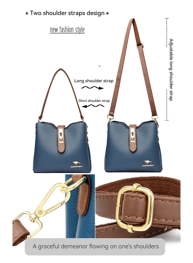 Moovant Premium Leather Women Shoulder Bag, Women's Handbag, Elegant Patent Leather Bag, Waterproof Tote Bag, Large Capacity Bucket Bag, with 2 Shoulder Straps, Blue  - Image 5